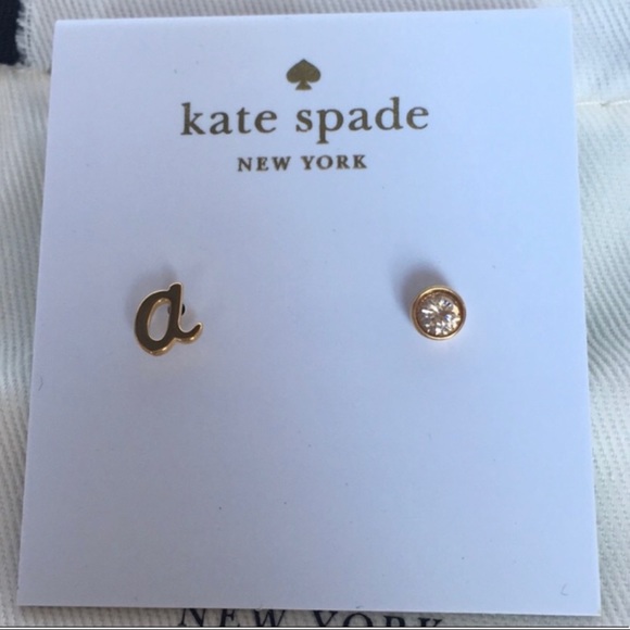 Kate Spade ♠️ New York “a” One In A Million “a” Set Clear/Gold Stud Earrings NWT - Picture 2 of 6
